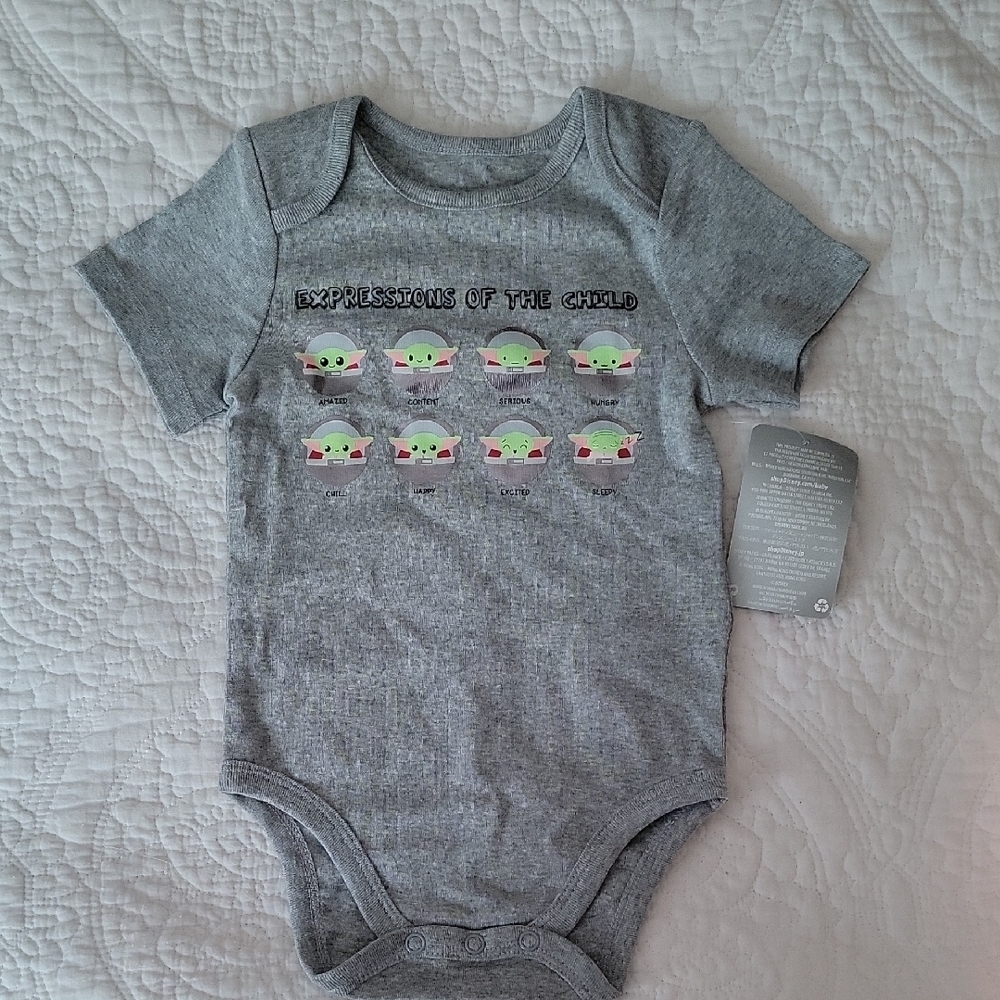 Disney Gray Baby Yoda Expressions Bodysuit